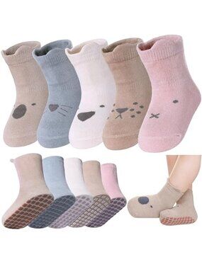 5 Pairs Baby Toddler Socks with Grips Non Slip Grip Socks with Grippers